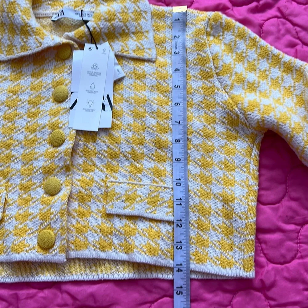 Zara Yellow Houndstooth Cropped Cardigan - Picture 13 of 16